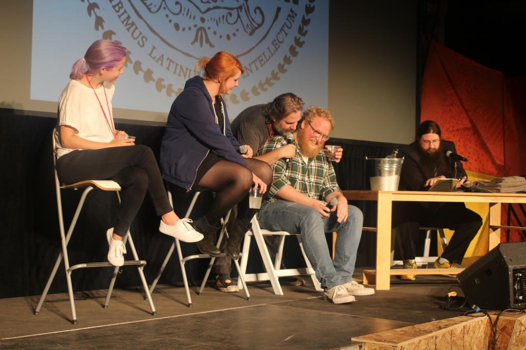 me on stage at a live Harmontown recording at XOXO 2014